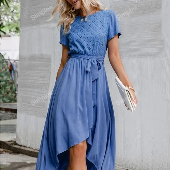 Simple Blue Asymmetrical High-Low Sundress - Picture 1 of 1